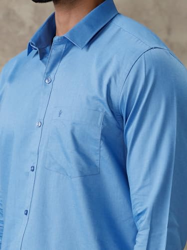 Image of RAMRAJ COTTON Men Full Sleeve Solid Shirt With Matching Border Dhoti|Ideal For Weddings And Occasion