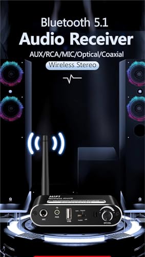 Image of MICROWARE Long Range Bluetooth Audio Adapter, HiFi Wireless Music Receiver, Bluetooth 5.1 Receiver for Wired Speakers or Home Music Stream (Model: T02)