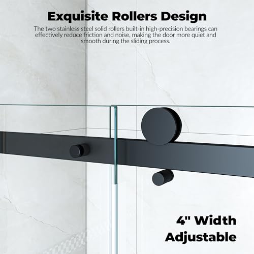 Image of GarveeTech 44-48 inch W x 76 inch H Frameless Sliding Shower Door,5 /16 inch Thick Tempered Clear Glass with Explosion-Proof Film,Easy-to-Clean Coating,Handle and Seal Strip, Matte Black