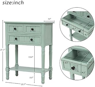 Knocbel Slim Antique Entry Console Table with Drawers & Bottom Open Shelf, Solid Wood Sofa Couch Table for Entryway Hallway Living Room (Mint Green)