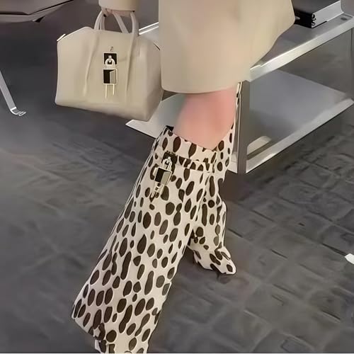 Image of keleimusi Fold Over Wedge Boots Heeled PadLock Pant Knee High Shoes Tall /Short Booties in Cow Print