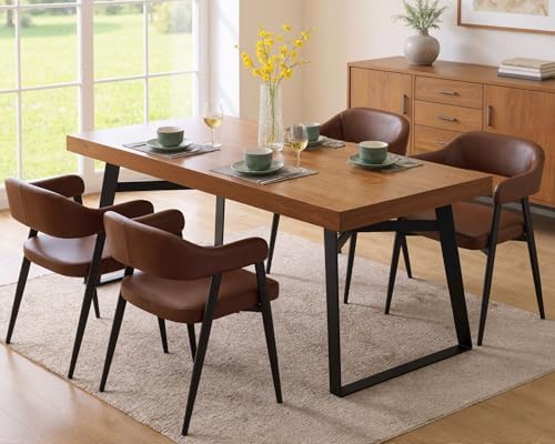 HNY Farmhouse Solid Wood Dining Chairs Set of 4, Mid Century Modern Dining Chairs with Open Curved Back, Armless Wooden Kitchen & Dining Room Accent Chairs for Dining Living Room Restaurant, Walnut - Thumbnail 4