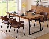 HNY Modern Dining Room Arm Chairs Set of 4, Retro Faux Leather Upholstered Barrel Dining Chairs with Arms Mid-Century Brown Accent Chair with Metal Legs, Open-Back Kitchen Side Chair for Living Room