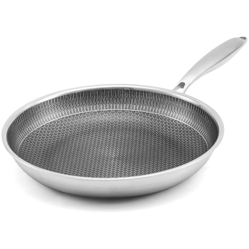 Image of Boryenty 11 Inch Stainless Steel Frying Pan, 3-Ply 18/10 Honeycomb Physical Nonstick Skillet, Induction Egg Frying Pan & Oven Safe Saute Pan, PFOA-Free (28cm)