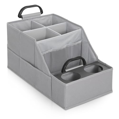 Image of MULISOFT Car Seat Organizer- Backseat Car Organizer with 12 Storages Compartments and 2 Cup Holders, Organizers and Storage, Front Seat for Travel Kids,Pure Gray