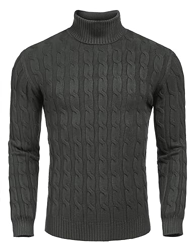 Image of COOFANDY Men's Slim Fit Turtleneck Sweater Casual Twisted Knitted Pullover | Turtleneck Design, Cable Knit Texture with Ultra Stretch, Slim Fit Thermal, Business Casual Office Wear, Fall Winter Clothing