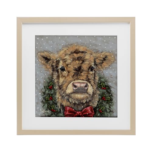 Stupell Industries 'Snowy Day Christmas Cow'�A�K���X���t���[���v�����g�A�u���E���A13 x 13