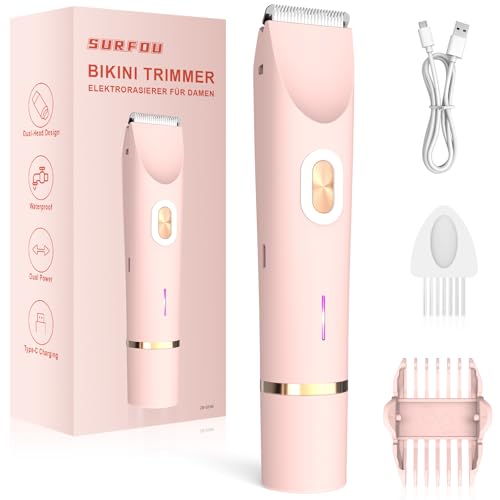 SURFOU Lady Shavers for Women, 2-in-1 Electric Bikini Trimmer and Facial Hair Remover, Cordless, Wet & Dry, USB-C Rechargeable, Dual Head, for Legs, Underarms & Sensitive Areas, IPX7 Waterproof
