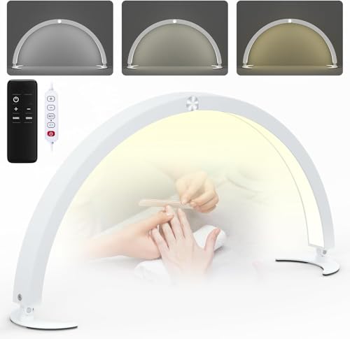 Lmaqfum Lampada da Tavolo per Unghie, Lampada a Mezza Luna 73cm con telecomando, 3 Modalità Colore, 10 Livelli Luminosità, Lampada tavolo manicure per estetista