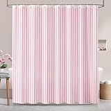 Hopomoon Schlichter rosa Duschvorhang mit vertikalen Streifen & Yin-Yang-Muster, moderner Badezimmervorhang, 180 x 200 cm mit 12 Haken