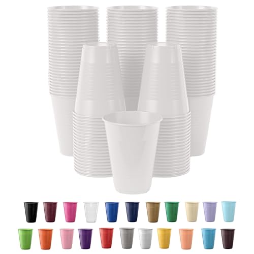 Party Solids White Disposable Plastic Cups - 100 Pack 12 Oz - Colored Durable Party Cups - BPA Free