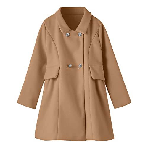 Image of Girls Coat Girls Dress Coats Cute Long Sleeve Outwears Faux Wool Lapel Peacoat with Pockets Pea Coat Windbreaker (Coffee, 3-4 Years)