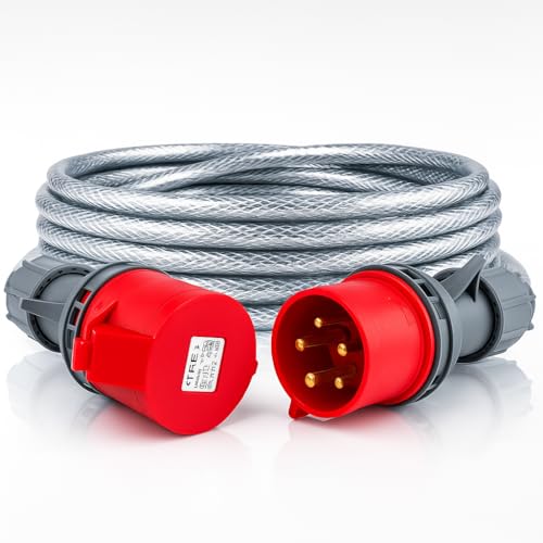 3 Phase Extension Lead 32A 5 Pin 10 Metre 415V IP44 SY Heavy Duty Armoured Cable - PAT tested 10m