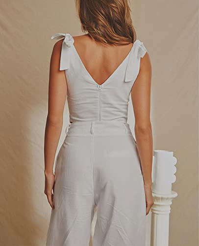 Women Vintage Bustier Corset Top V Neck Sleeveless Backless Tie Shoulder Strap Boned Sexy Crop Tops Y2k Outfits (White, 6-8) - Image 4
