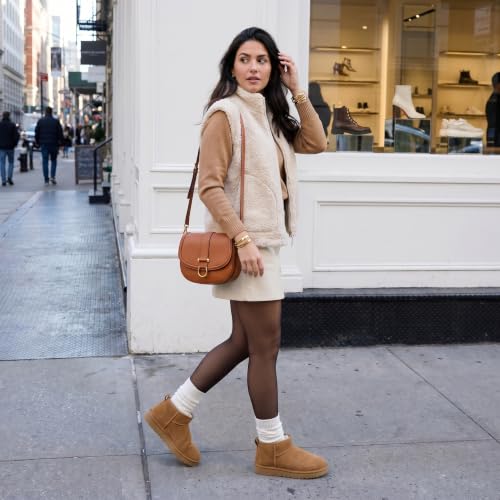 Image of CUSHIONAIRE Hip-3 Genuine Suede Leather Ankle Boots for Women - Pull On Cozy Faux Fur Boots Womens Shoes with Comfortable Memory Foam