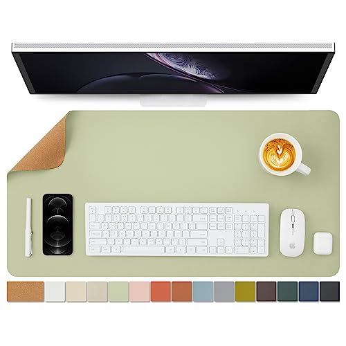Dual-Sided Cork Desk Mat for Office and Home (Light Green)