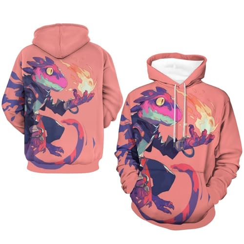Sweatshirt lézard de dessin animé chaud avec poche pour automne - 7