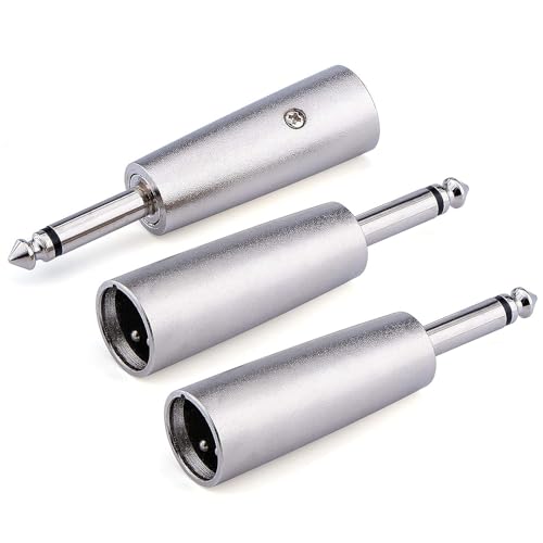 Greluma 3 Piezas Adaptador TS macho a XLR macho de 1/4 pulgadas,conector mono desequilibrado de 6,35 mm a conectores de audio convertidor macho XLR de 3 pines