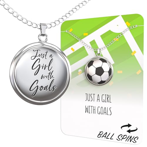 Happy Kisses Soccer Ball Spinner Necklace for Soccer-Loving Girls | “Just A Girl With Goals” Pendant | Gift for Soccer Moms and Players