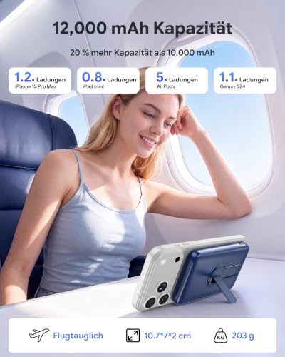 Powerbank für MagSafe 12000mAh, Externe Handyakkus mit Ständer, Tiefblau – Ansicht 6