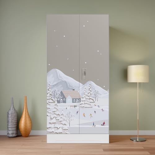 Image of Interio by Godrej Slimline 2-Door Digital Printed Steel Almirah (Snowscape Warm Grey), 1-Year Warranty, 1 Locker