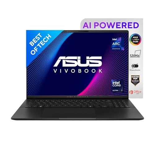 Image of ASUS Vivobook S 16 OLED (2024), 16 inch(40.64cm) 3.2K OLED 16:10 120Hz, Intel Core Ultra 7 155H, Thin and Light Laptop (16GB LPDDR5X /1TB SSD /Intel Arc Graphics /Win11 /Black /1.50 Kg), S5606MA-MX752WS