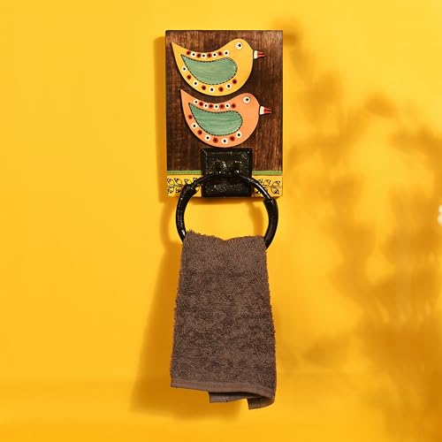 Image of Aakriti Art Creations Modern Art Wooden Towel Holder | Handcrafted Wooden | Matte Finish Multicolor Wall Mounted Towel Holder for Bath & Wash Area
