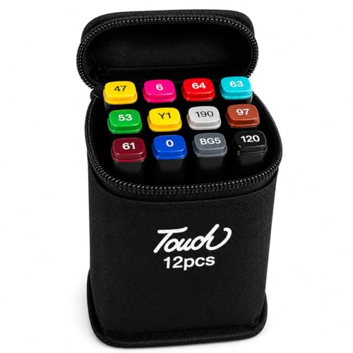 Image of Dual Tip Colorful Art Markers Sketch Pens Colors With Carrying Case For Painting Sketching Calligraphy Drawing -Twin Head Permanent Colouring Marker Pens (Pack OF 1) (Marker Black 12)