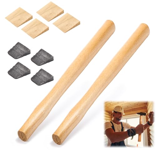 Bucherry 2 Sets 16 Replacement Hammer Handle Kit Includes 2 Sledge Hammer Handle Replacement 4 Wood Wedges and 4 Steel Wedges for Decking Framing Carpentry Construction DIY Sledge Axe Tool