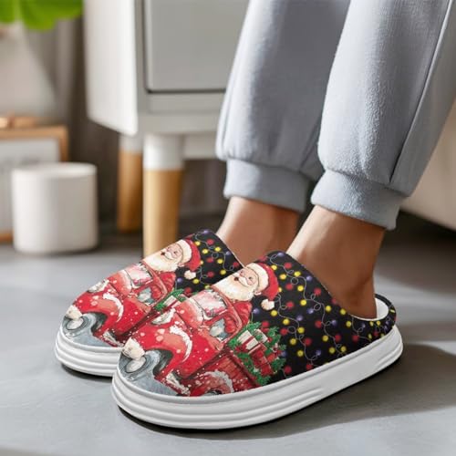 Christmas Theme Winter House Slippers for Women Men Memory Foam Plush Platform Shoes Indoor Outdoor Slippers3