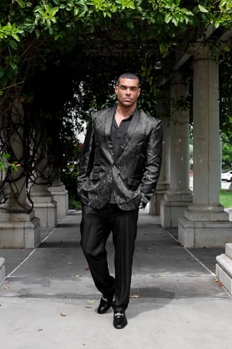 Cloudstyle Mens Floral Jacquard Dress Suit Jacket 1 Button Print Tux Blazer Sport Coat3