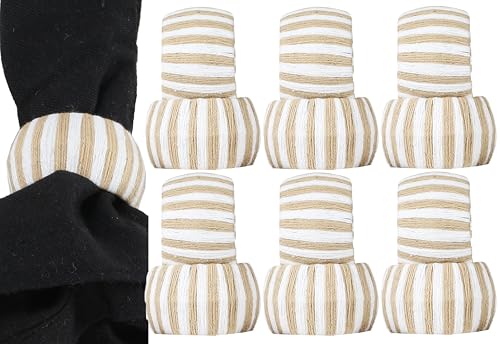 Set of 12 Decorative Napkin Rings - Handmade Yarn Serviette Rings for Dining, Parties & Weddings, Table Decor, Home & Kitchen Accessories, Elegant Napkin Holders (White Brown) - ALPHA Living HOME