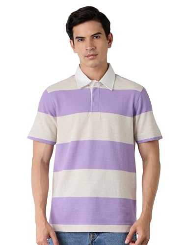 Image of Amazon Brand - Symbol Men Relaxed Fit Rugby Collar Polo| Half Sleeves | Available in Plus Size