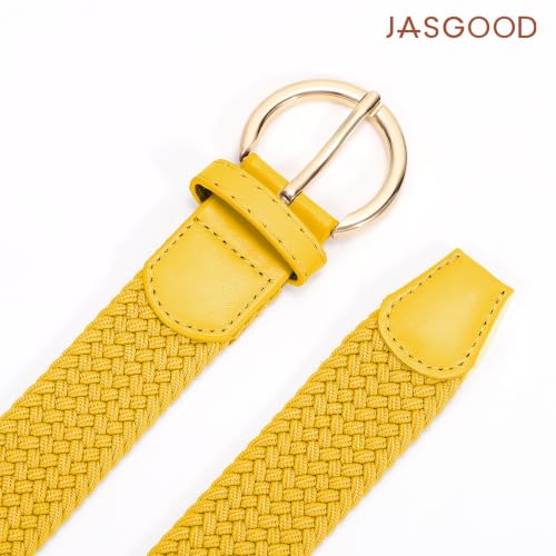 Image of JASGOOD Women Men Braided Woven Elastic Stretch Waist Belt Golf Canvas Fabric Casual Belt for Jeans Pants