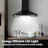 CIARRA CBCB6201 Dunstabzugshaube 60 cm 370 m³/h mit CBCF002X2 Aktivkohlefilter,Abluft Umluft Abzugshaube Edelstahl 3 Leistungsstufen LED Beleuchtung Wandmontage Wandhaube Wandabzugshaube,Schwarz - 2