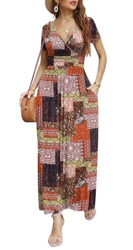 Image of CATHY Maxi Dresses for Women Short Sleeve V-Neck Casual Long Summer Wrap Dress with Pockets
