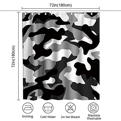 Black And White Grey Camo Shower Curtain Gray Military Camouflage Army Art Theme Fabric Bathroom Decor Sets With Hooks Waterproof Washable 72 X 72 Inches #TOP3