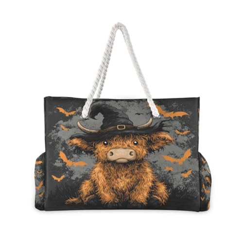Large Beach Bags Totes Canvas Tote Shoulder Bag Highland Bull Bat Water Resistant Bags for Gym Travel Daily2
