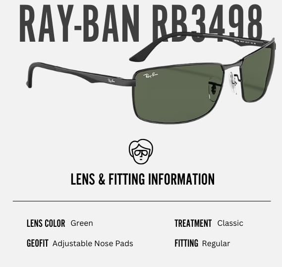 Image of Ray-Ban RB3498 Rectangle Shaped Sunglasses for Men with Official RAYBAN Eyewear Kit