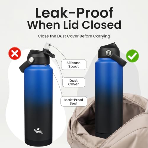 Image of Konokyo 40 oz Insulated Stainless Steel Sports Water Bottle with Straw Lid