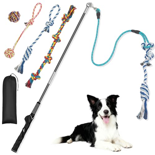 Popoko Flirt Pole for Dogs with 4 Rope Chew Toys, Dog Flirt Pole with Carry Bag for Outdoor Training...