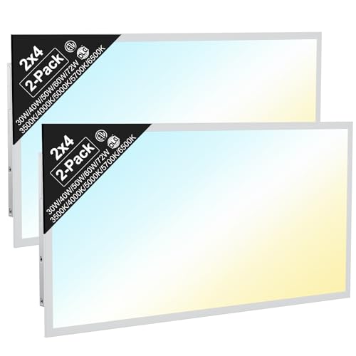 ZYTSSOR 2x4 LED Flat Panel Light, Drop Ceiling Office Fixture, 2-Pack, 5W & 5CCT Selectable (30W–72W, 3500K–6500K), 0-10V Dimmable, Back-Lit, Flicker-Free, DLC & ETL Listed