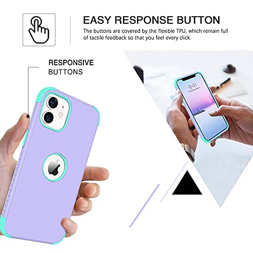 Bentoben Iphone 12 Case, Phone Case Iphone 12 Pro, Heavy Duty 2 In 1 Full Body Rugged Shockproof Protection Hybrid Hard Pc Bumper Drop Protective Girls Women Boy Cover For Iphone 12/12 Pro,Purple/Mint #TOP25