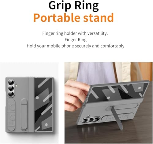 Image of Ultra Hybrid Samsung Galaxy Z Fold 7 (2025) Case with Stand & Hinge Protection | Rugged PC Cover with Wristband, Kickstand, Front Screen Protector | Fold 7 Case for Men & Women (Gray)