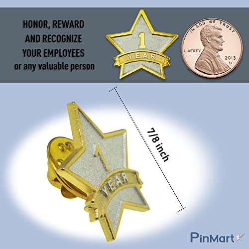 Image of PinMart Year Service Award STAR Lapel Pin - Gold Color Plated- & Silver-Plated Metal Workplace Reward Pin - 1-30, 35, 40, 45 & 50 Years of Service Star Pins for Long Standing Employees or Volunteers