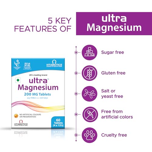 Ultra Magnesium Tablets 200mg | No Artificials Color No Preservatives | Magnesium for Muscle Support, Energy & Wellness | Daily Use | 60 Tablets