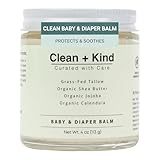 Clean + Kind Organic Diaper Balm – 4 oz Baby Diaper Rash Cream – Soothes & Protects Sensitive Skin with Grass-Fed Tallow, Shea Butter, Jojoba & Calendula – Petroleum-Free, Organic Baby Balm