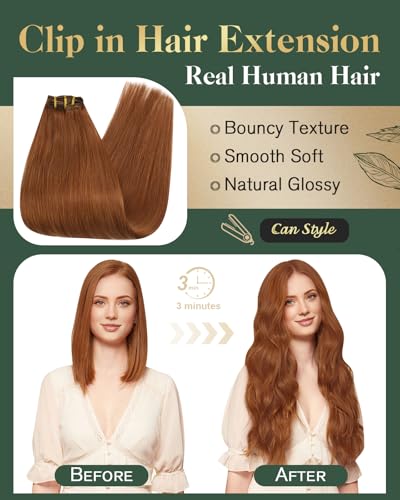 Image of Ugeat Human Hair Clip in Extensions Copper 18 Inch 7pcs 120g Appearance
