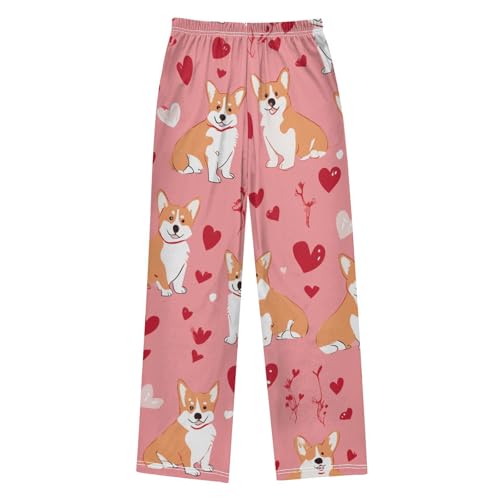 Corgi Dogs Sweet Love Boys Long Pants Soft Trousers Elastic Waist Kids Lounge Bottoms with Pockets S-XL2