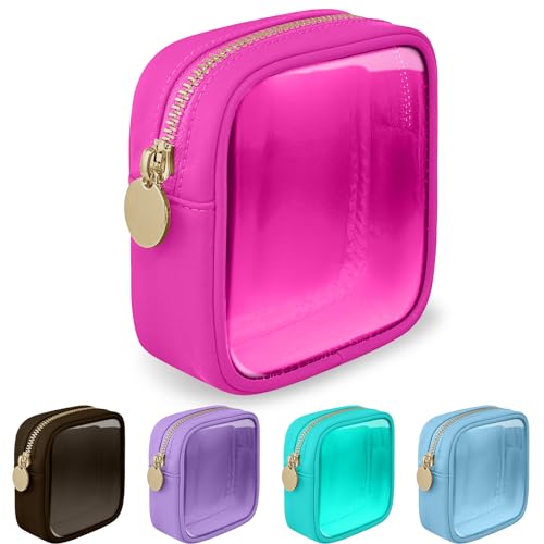 izuzta Nylon Small Mini Makeup Bag Purse Cute Preppy Cosmetic Zipper Pouch, Hot Pink, Mini